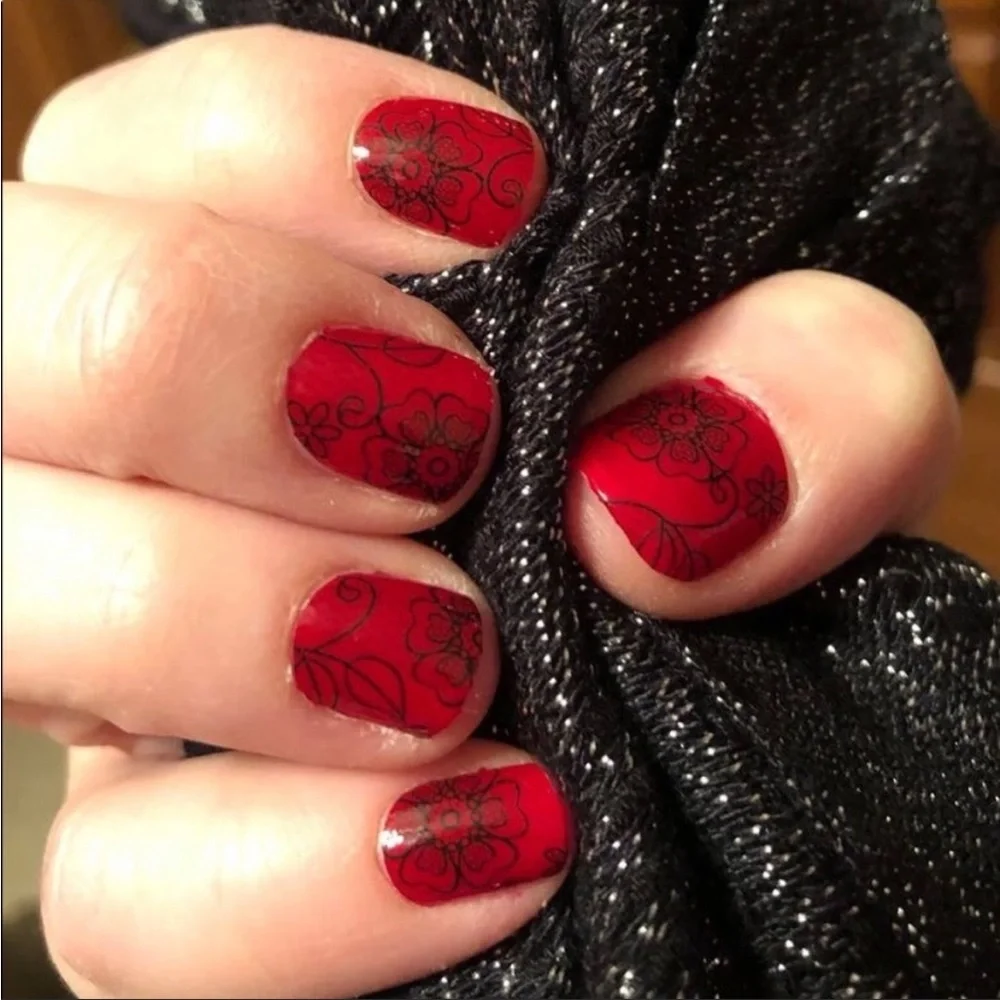 *Retired, HTF* Color Street: Moulin Rouge | Red Lace Floral Elegant Black Fall - Picture 2 of 9